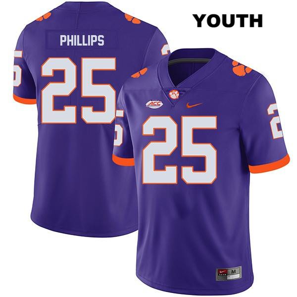 Youth Clemson Tigers #25 Jalyn Phillips Stitched Purple Legend Authentic Nike NCAA College Football Jersey YNM5546DA